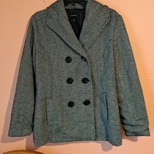 Rampage Black and White Herringbone Pea Coat